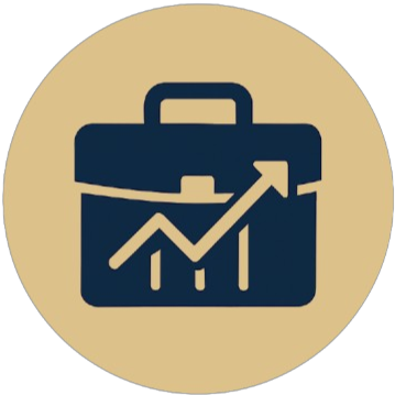 Icono de maletín con gráfica ascendente, representando el coaching empresarial y el crecimiento profesional.