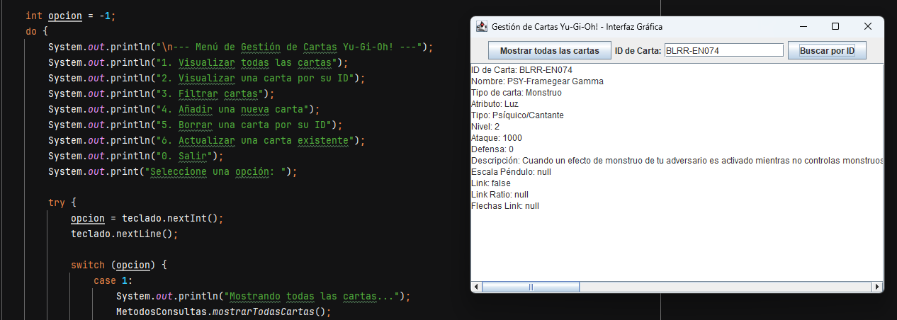 Trabajo de un alumno con base de datos YuGui-oH