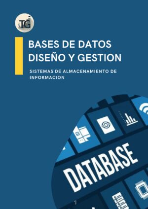 Portada del tema Bases de Datos: Diseño y Gestión, con iconos tecnológicos sobre almacenamiento de información y el logo de Titogeremito.